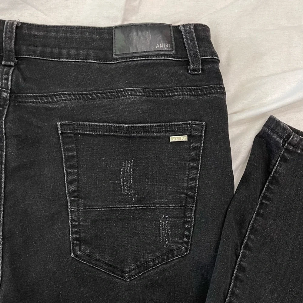 Mens AMIRI MX1Leather Patch Ripped Skinny Jeans Size 34